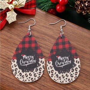 Plaid and Leopard Christmas Teardrop Earrings